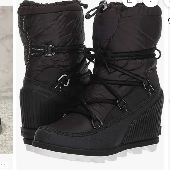 NWT $189 SOREL Black Wedge Winter Boots size 7.5 but good also for 7 w/socks - Picture 2 of 6